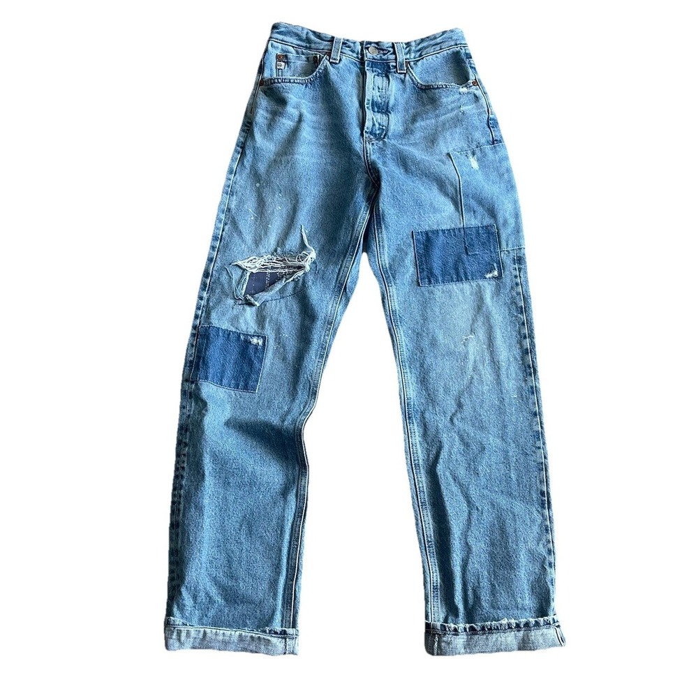 Ag Adriano Goldschmied Women's Straight Leg Patchwork Jeans - Light Blue